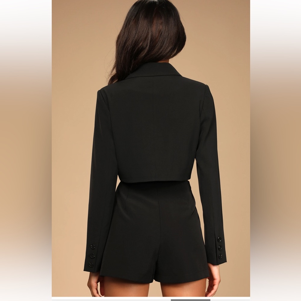 Suit 'Em Up Black Black High Waisted Skort and Cropped Top Blazer Set - Picture 4 of 5